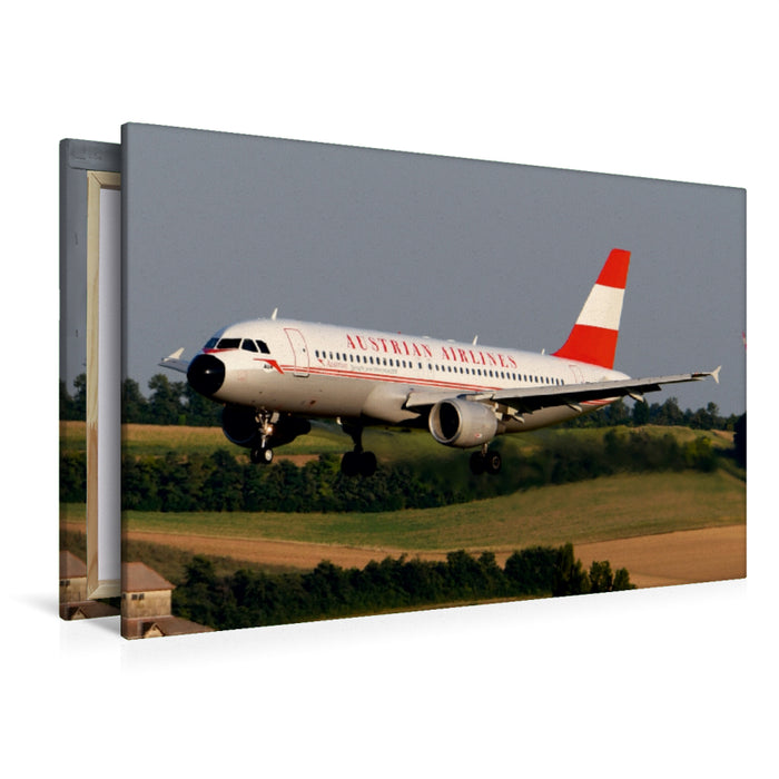 Premium Textil-Leinwand Premium Textil-Leinwand 120 cm x 80 cm quer Austrian Airlines Retrojet Airbus A320.