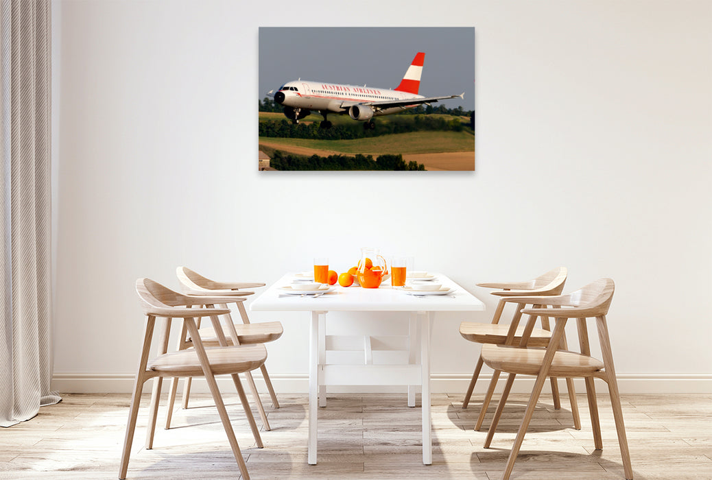 Premium Textil-Leinwand Premium Textil-Leinwand 120 cm x 80 cm quer Austrian Airlines Retrojet Airbus A320.