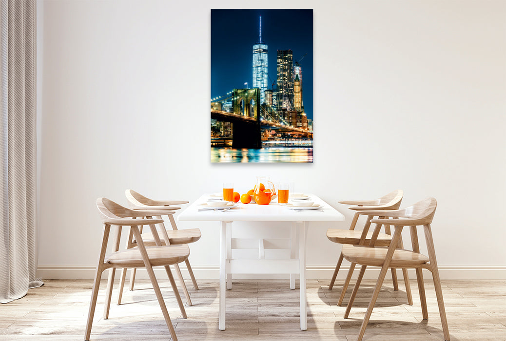 Premium Textil-Leinwand Premium Textil-Leinwand 80 cm x 120 cm  hoch New York, Brooklyn Bridge und World Trade Center