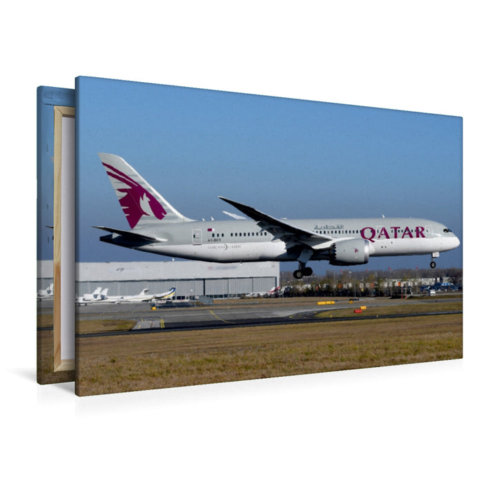 Premium Textil-Leinwand Premium Textil-Leinwand 120 cm x 80 cm quer Qatar Airways Boeing 787-8 Dreamliner