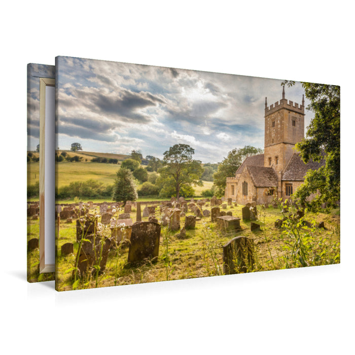 Premium Textil-Leinwand Premium Textil-Leinwand 120 cm x 80 cm quer Dorfkirche von Broadway in den Cotswolds