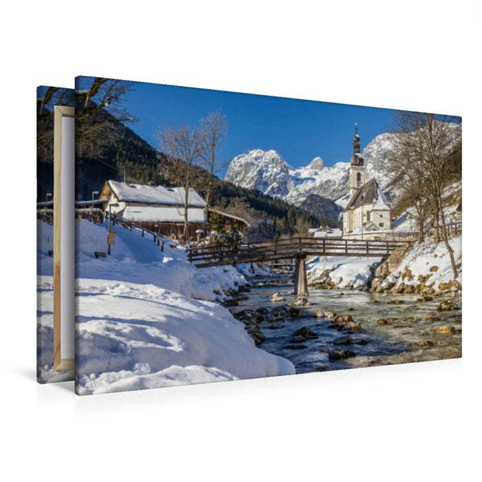 Premium Textil-Leinwand Premium Textil-Leinwand 120 cm x 80 cm quer Ramsau im Winter, Oberbayern