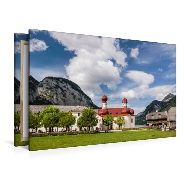 Premium Textil-Leinwand Premium Textil-Leinwand 120 cm x 80 cm quer St. Bartholomä am Königssee in Oberbayern