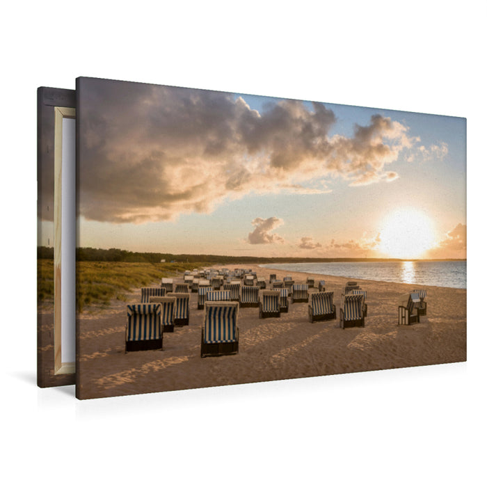 Premium Textil-Leinwand Premium Textil-Leinwand 120 cm x 80 cm quer Die letzten Sonnenstrahlen am Strand an der Ostsee