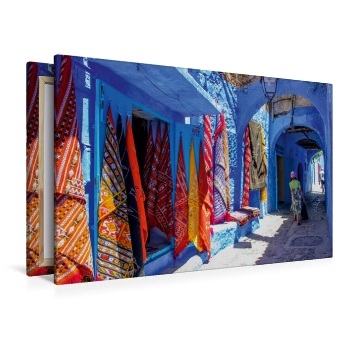 Toile textile premium Toile textile premium 120 cm x 80 cm paysage touche de couleur à Chefchaouen 