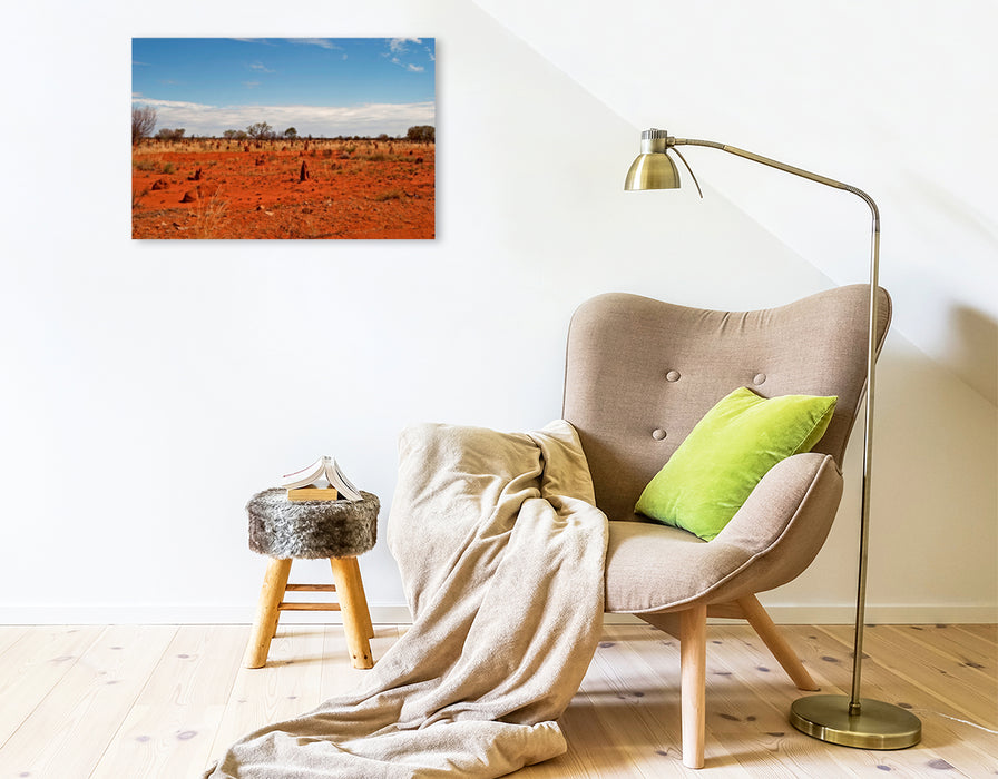 Toile textile haut de gamme Toile textile haut de gamme 75 cm x 50 cm à travers l'Australie occidentale : compagnons constants sur le Tanami Track - les termitières 