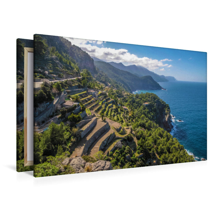 Premium textile canvas Premium textile canvas 120 cm x 80 cm across terraces near Banyalbufar on Mallorca, Spain 