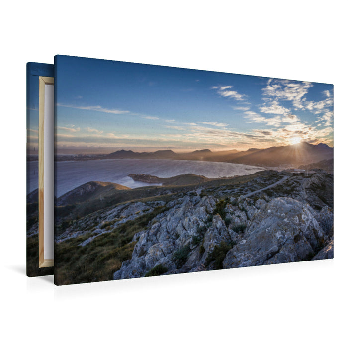 Premium Textil-Leinwand Premium Textil-Leinwand 120 cm x 80 cm quer Sonnenuntergang am Cap Formentor auf Mallorca