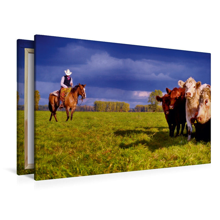 Toile textile premium Toile textile premium 120 cm x 80 cm paysage contrôle du bétail 