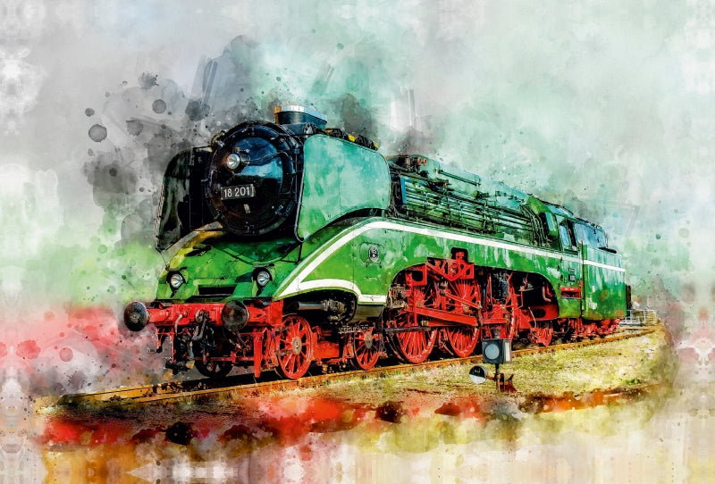 Toile textile premium Toile textile premium 120 cm x 80 cm locomotive à vapeur paysage 