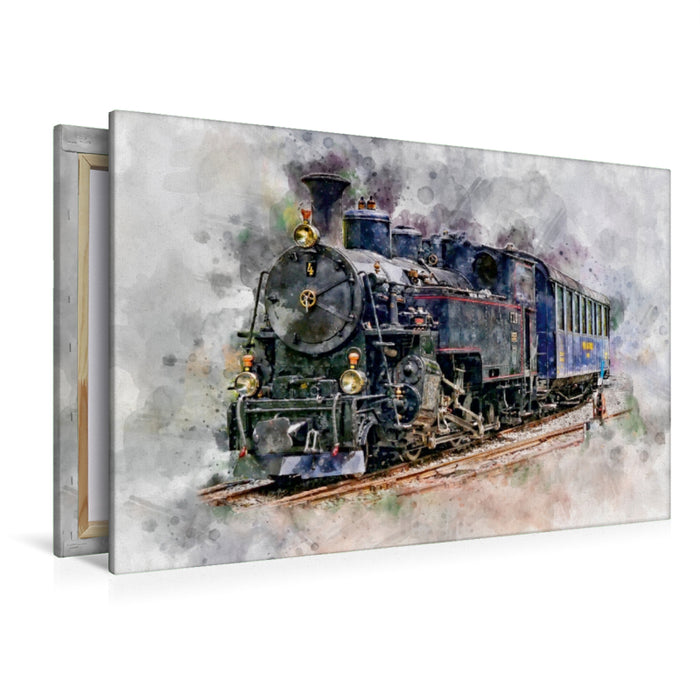 Toile textile premium Toile textile premium 120 cm x 80 cm locomotive à vapeur paysage 