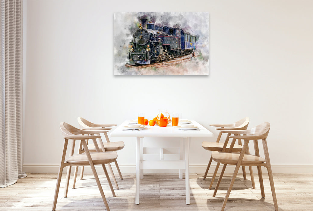 Toile textile premium Toile textile premium 120 cm x 80 cm locomotive à vapeur paysage 