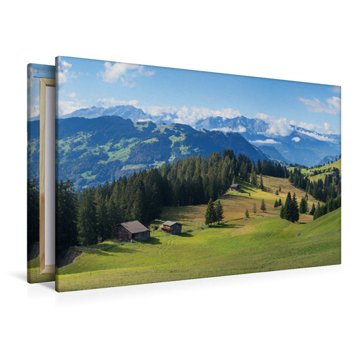 Premium Textil-Leinwand Premium Textil-Leinwand 120 cm x 80 cm quer Idyllische Schweizer Alpenlandschaft Stelserberg im Prättigau