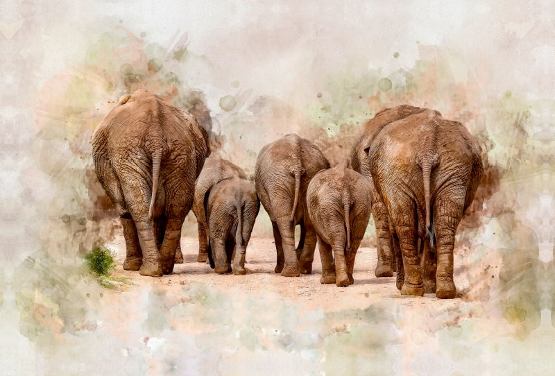 Toile textile haut de gamme Toile textile haut de gamme 120 cm x 80 cm paysage Éléphants - impressions artistiques des plus grands animaux terrestres vivants 