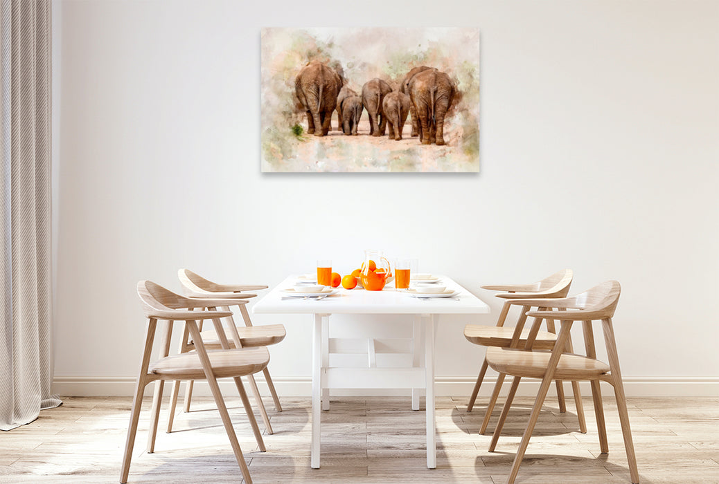 Toile textile haut de gamme Toile textile haut de gamme 120 cm x 80 cm paysage Éléphants - impressions artistiques des plus grands animaux terrestres vivants 