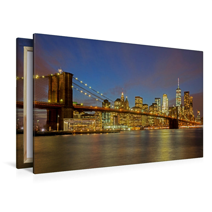 Premium Textil-Leinwand Premium Textil-Leinwand 120 cm x 80 cm quer Brooklyn Bridge mit Skyline bei Nacht