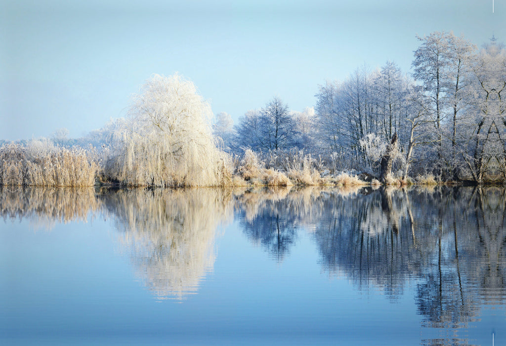 Premium Textil-Leinwand Premium Textil-Leinwand 75 cm x 50 cm quer Wasserspiegelung an der Havel. Winterlandschaft