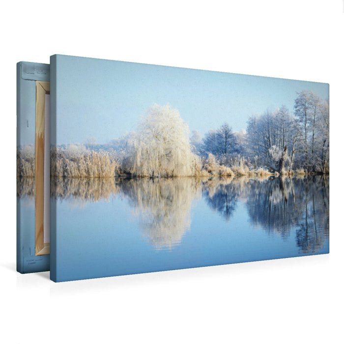 Premium textile canvas Premium textile canvas 75 cm x 50 cm landscape Water reflection on the Havel. Winter landscape 