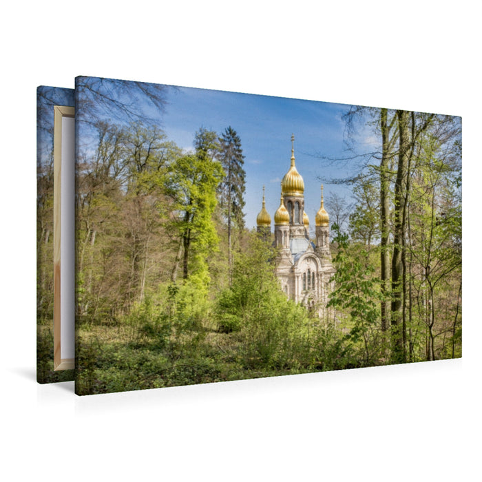 Premium Textil-Leinwand Premium Textil-Leinwand 120 cm x 80 cm quer Russisch-Orthodoxe Kirche in Wiesbaden