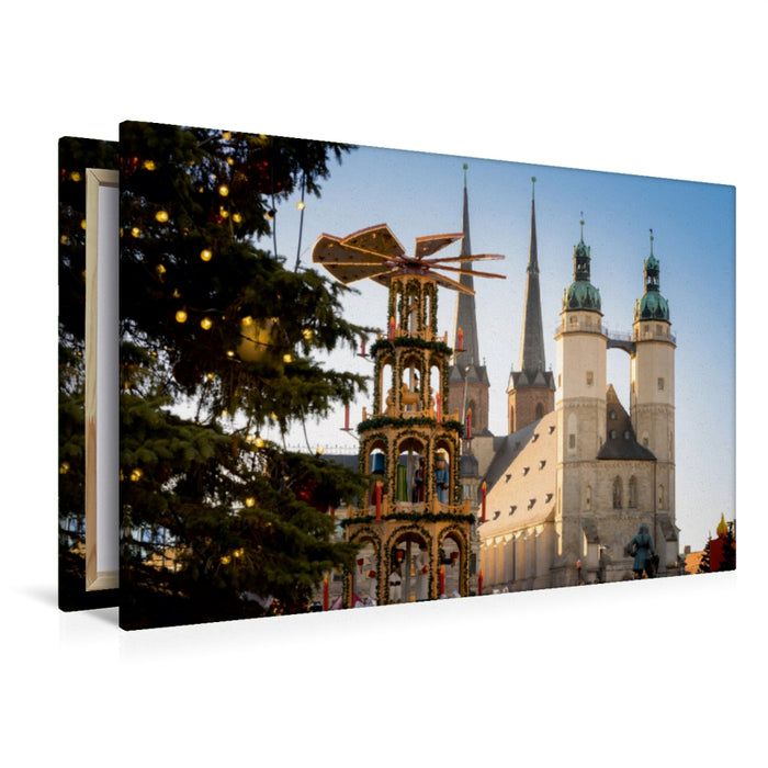 Premium Textil-Leinwand Premium Textil-Leinwand 120 cm x 80 cm quer Hallescher Weihnachtsmarkt