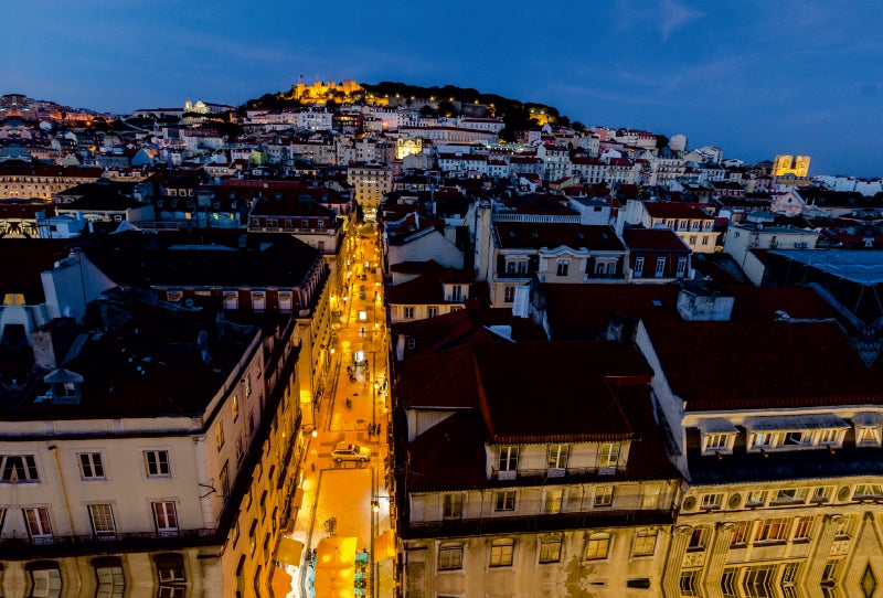 Toile textile premium Toile textile premium 120 cm x 80 cm paysage Lisbonne, vieille ville, soirée, vue depuis l'Elevador Santa Justa 