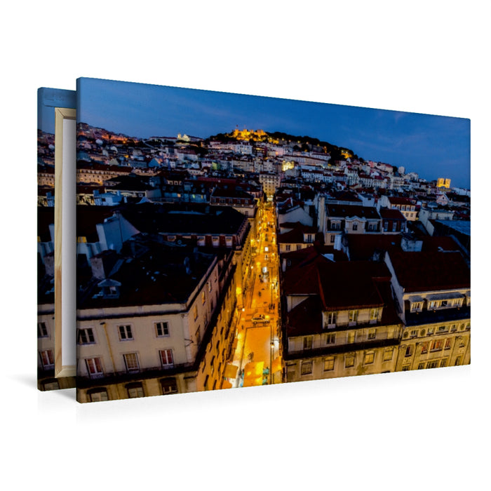 Premium Textil-Leinwand Premium Textil-Leinwand 120 cm x 80 cm quer Lissabon, Altstadt, Abend, Blick vom Elevador Santa Justa