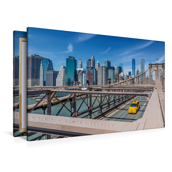 Premium Textil-Leinwand Premium Textil-Leinwand 120 cm x 80 cm quer BROOKLYN BRIDGE Blick auf Manhattan