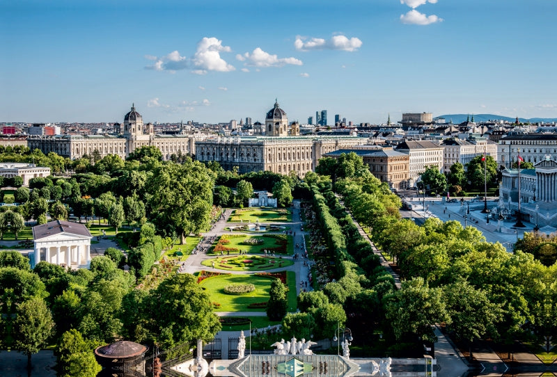 Premium Textil-Leinwand Premium Textil-Leinwand 120 cm x 80 cm quer Blick auf den Volksgarten und das Naturhistorische Museum