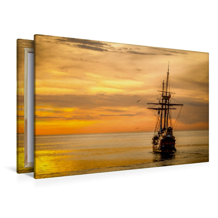 Toile textile premium Toile textile premium 120 cm x 80 cm paysage bateau au coucher du soleil 