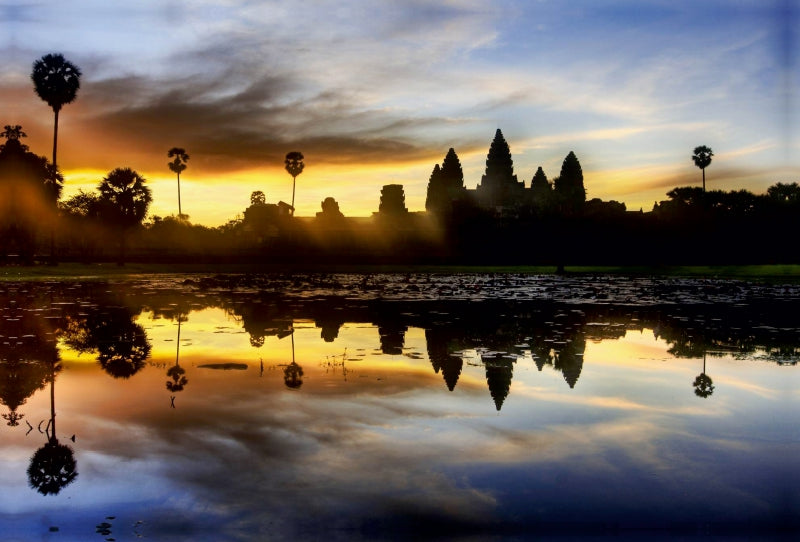 Toile textile premium Toile textile premium 120 cm x 80 cm paysage Coucher de soleil à Angkor Wat 