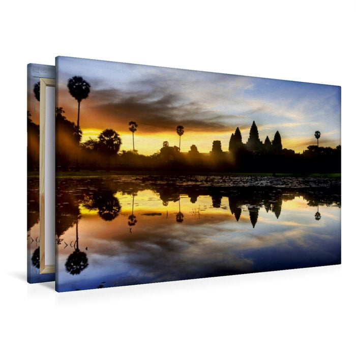 Premium Textil-Leinwand Premium Textil-Leinwand 120 cm x 80 cm quer Sonnenuntergang in Angkor Wat