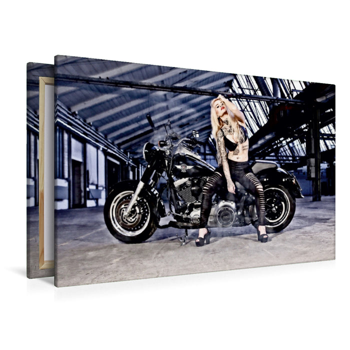 Premium Textil-Leinwand Premium Textil-Leinwand 120 cm x 80 cm quer Harley-Davidson FLSTFB Fat Boy Special 2014