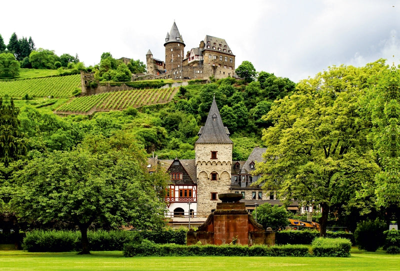 Toile textile haut de gamme Toile textile haut de gamme 120 cm x 80 cm vue paysage du château Stahleck à Bacharach sur le Rhin moyen 