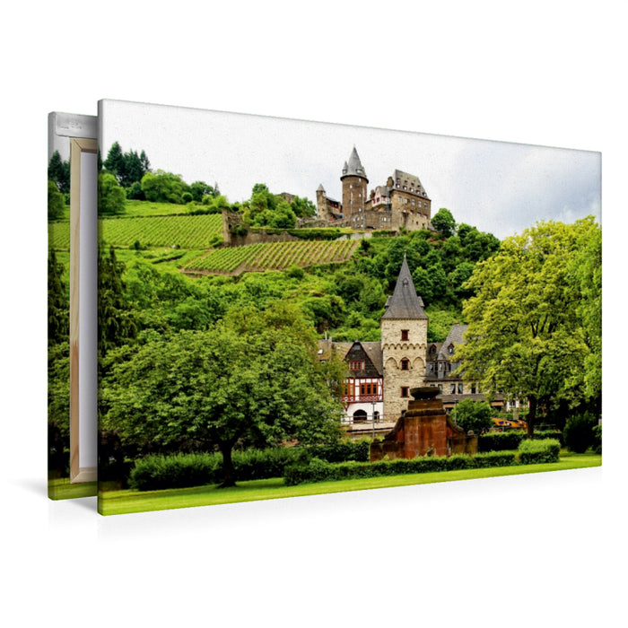 Premium Textil-Leinwand Premium Textil-Leinwand 120 cm x 80 cm quer Blick auf die Burg Stahleck in Bacharach am Mittelrhein
