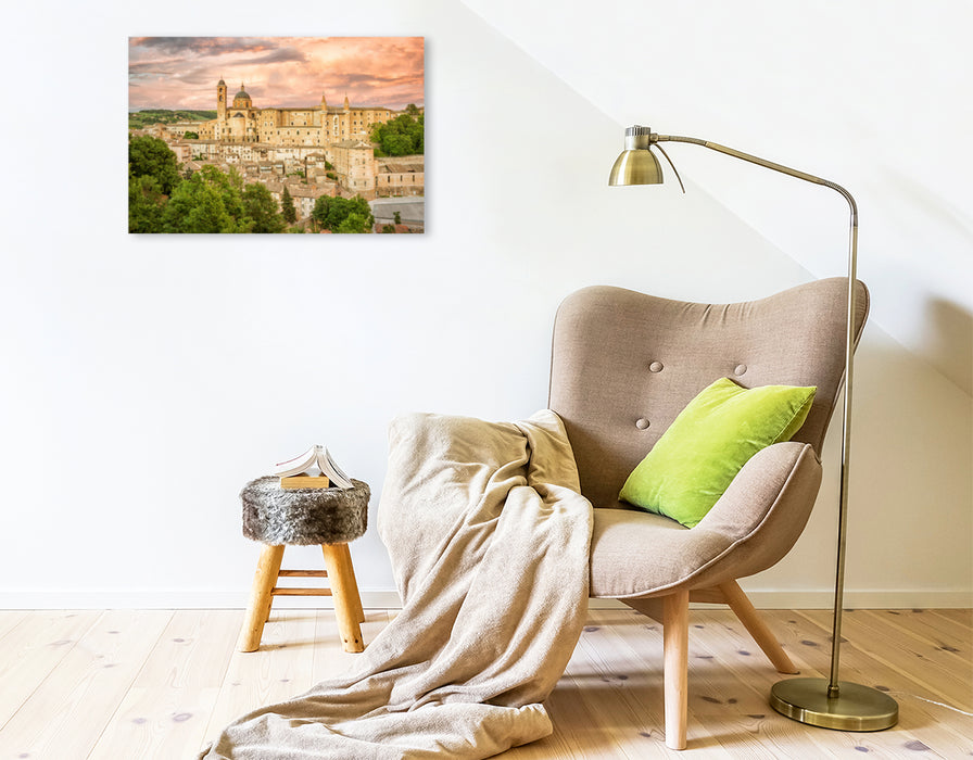 Premium textile canvas Premium textile canvas 75 cm x 50 cm landscape Urbino evening atmosphere 