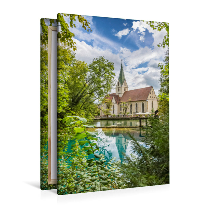 Premium textile canvas Premium textile canvas 80 cm x 120 cm high Blaubeuren Monastery with Blautopf 