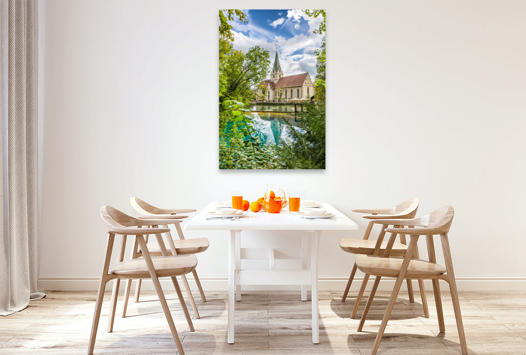 Premium textile canvas Premium textile canvas 80 cm x 120 cm high Blaubeuren Monastery with Blautopf 