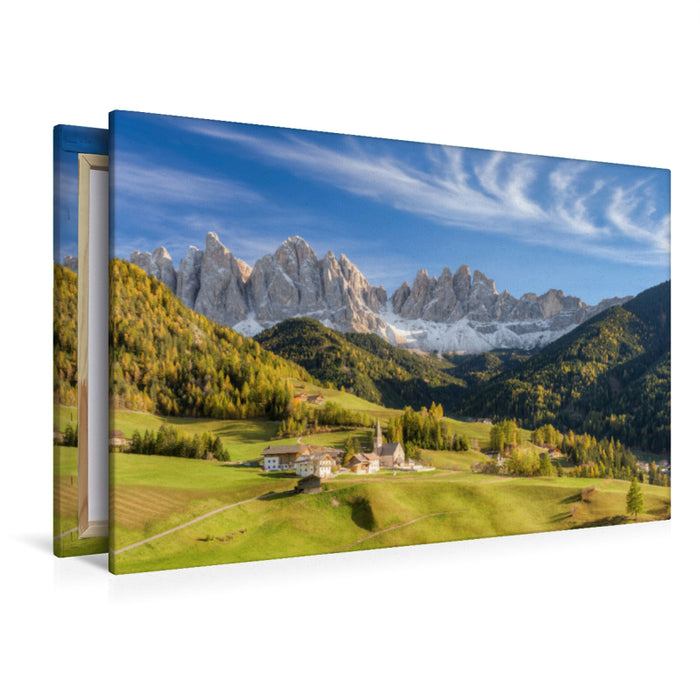 Premium textile canvas Premium textile canvas 120 cm x 80 cm across St. Magdalena in the Funes Valley in South Tyrol 