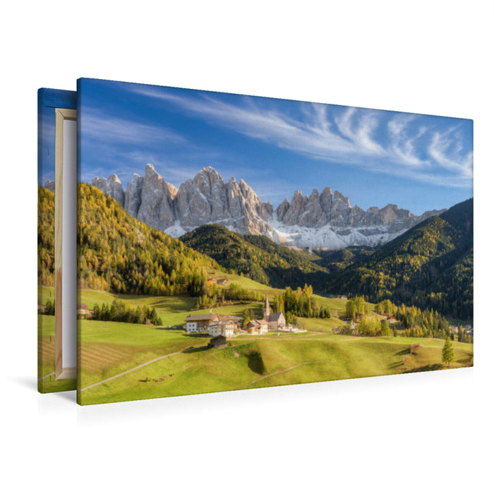 Premium Textil-Leinwand Premium Textil-Leinwand 120 cm x 80 cm quer St. Magdalena im Villnösstal in Südtirol