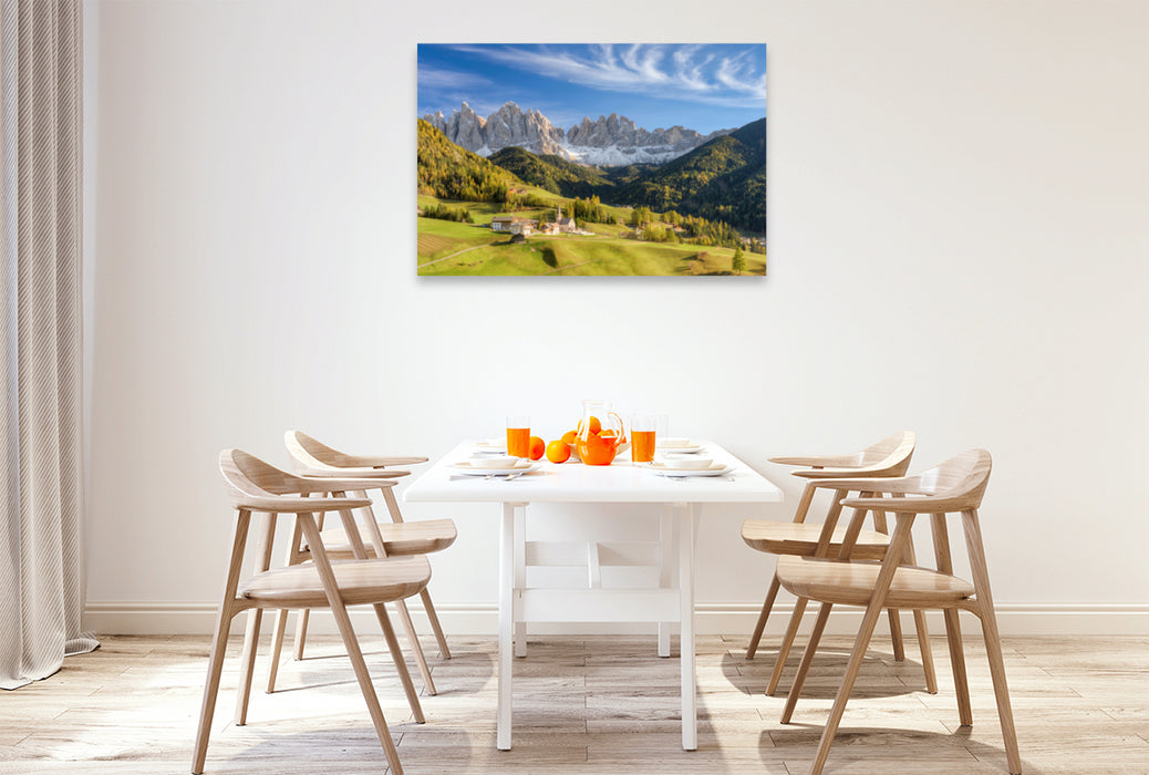 Premium textile canvas Premium textile canvas 120 cm x 80 cm across St. Magdalena in the Funes Valley in South Tyrol 