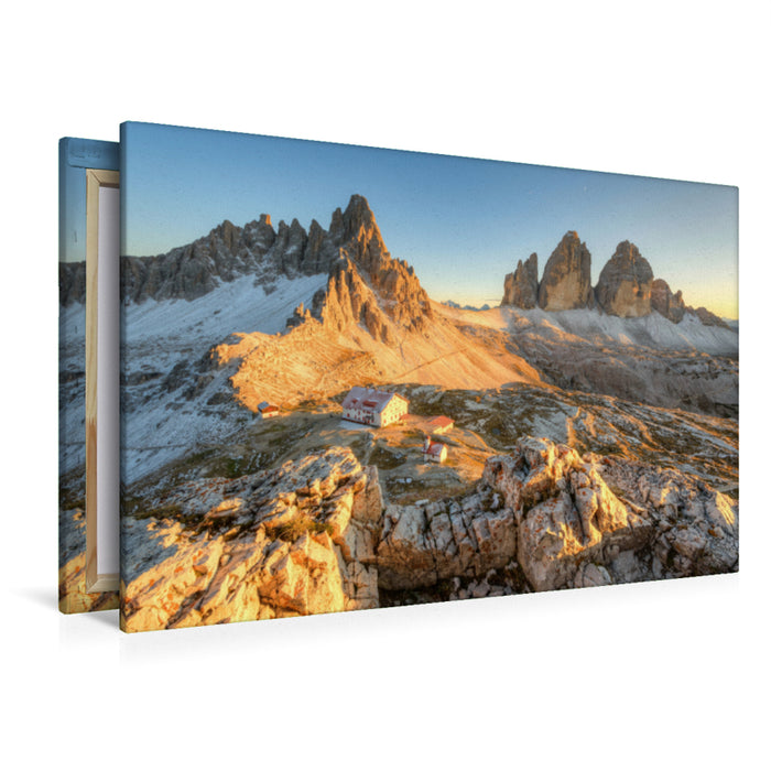 Premium textile canvas Premium textile canvas 120 cm x 80 cm across Three Peaks in South Tyrol 