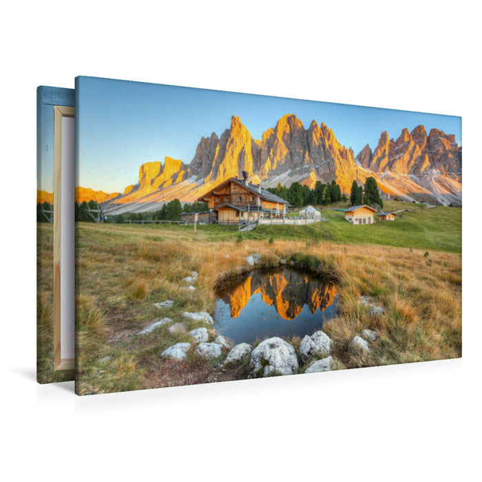 Premium textile canvas Premium textile canvas 120 cm x 80 cm across Geisleralm in South Tyrol 
