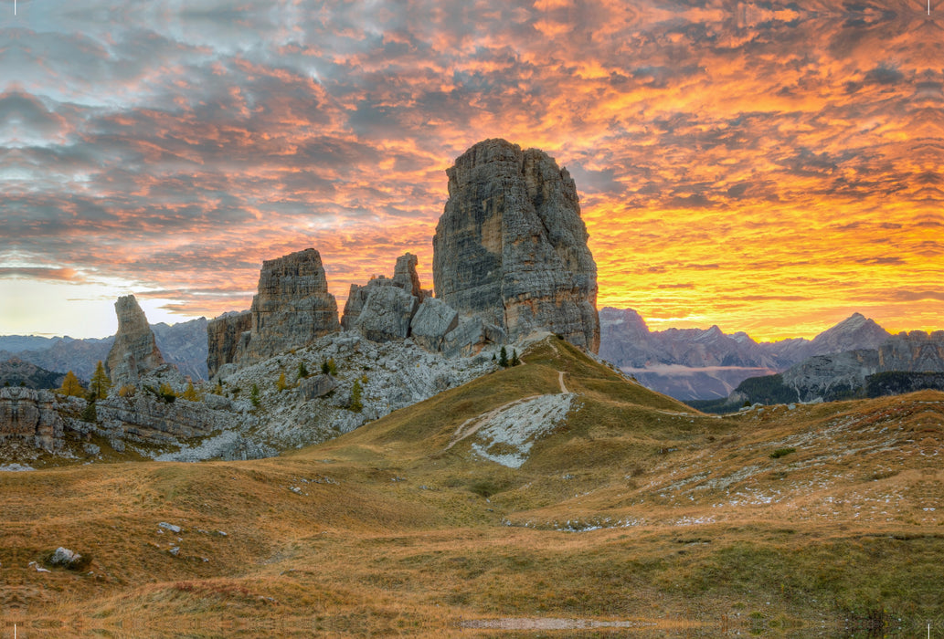 Premium textile canvas Premium textile canvas 120 cm x 80 cm landscape Cinque Torri in the Dolomites 