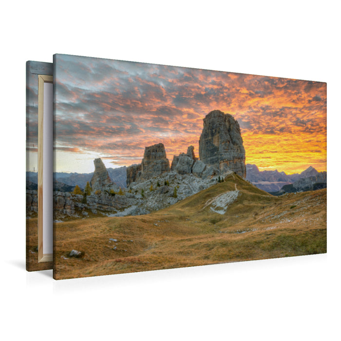 Premium textile canvas Premium textile canvas 120 cm x 80 cm landscape Cinque Torri in the Dolomites 