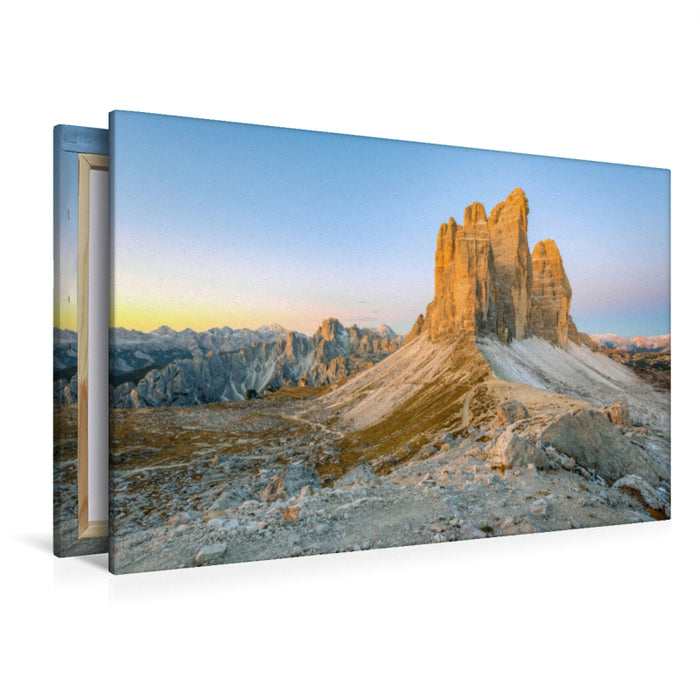 Premium textile canvas Premium textile canvas 120 cm x 80 cm landscape The Three Peaks in South Tyrol in the morning light 