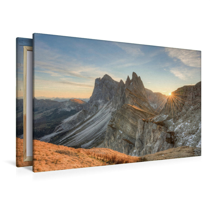 Premium textile canvas Premium textile canvas 120 cm x 80 cm landscape On the Seceda in South Tyrol 
