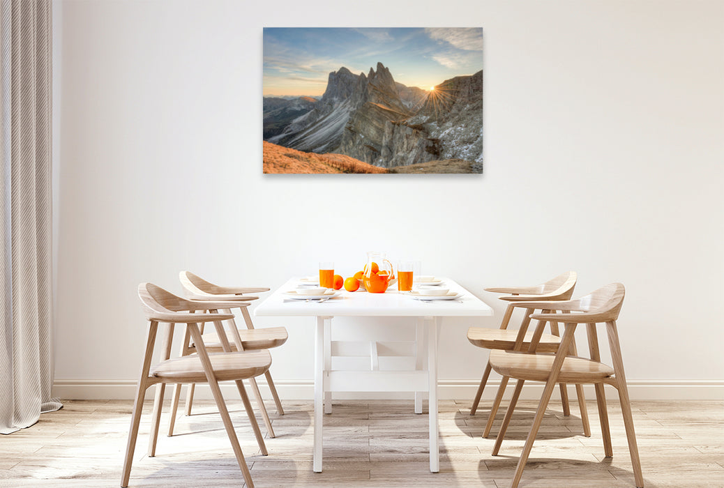 Premium textile canvas Premium textile canvas 120 cm x 80 cm landscape On the Seceda in South Tyrol 