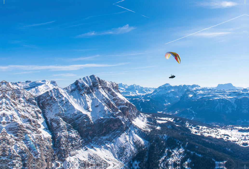 Premium textile canvas Premium textile canvas 120 cm x 80 cm landscape Paragliding in the Dolomites 