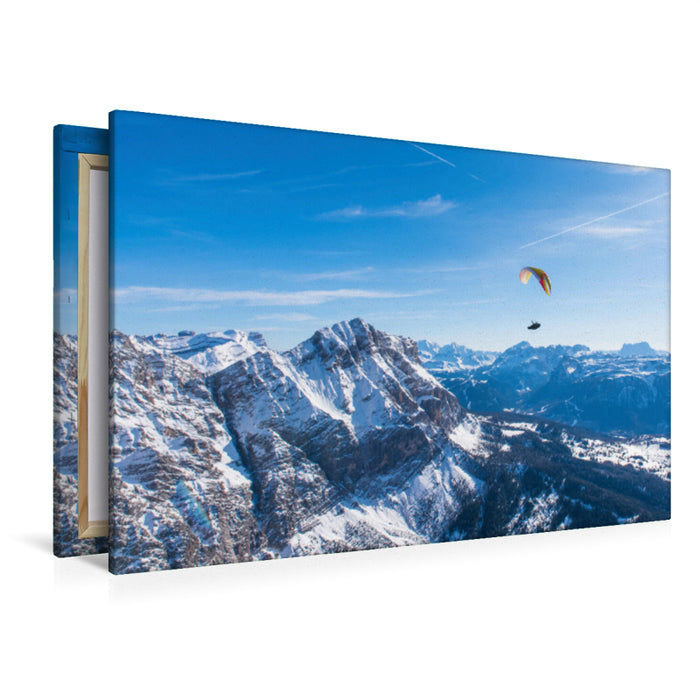 Premium textile canvas Premium textile canvas 120 cm x 80 cm landscape Paragliding in the Dolomites 