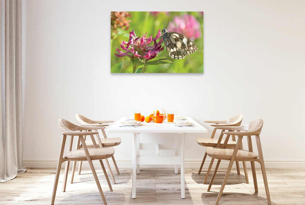 Premium textile canvas Premium textile canvas 120 cm x 80 cm landscape checkerboard butterfly 